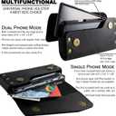 Leather Double Phone Case for Two Phones, Double Phone Holster for Men Belt, Belt Clip Dual Phone Pouch for iPhone 16 Pro Max, Samsung Galaxy S23 Ultra, for Work, Construction, Large Black
