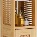 AmazerBath Toilet Paper Holder Cabinet, Bamboo Toilet Paper Holder Stand for Bathroom, Small Toilet Paper Storage Cabinet with Rattan Door, 30.3x7.8x7 inches