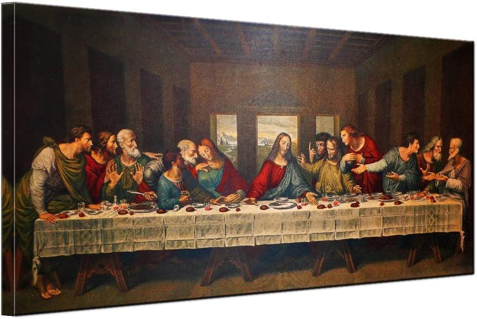 Large The Last Supper Wall Art Jesus Christian Artwork Vintage Home Decoration Print for Living Room Office Framed 24x48inch Painting Brown (24x48inch, the last supper)