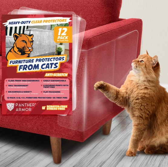 Panther Armor Cat Scratch Furniture Protector, Gloss 12 Sheet Pack w 96 Twist Pins (6XL+6L)