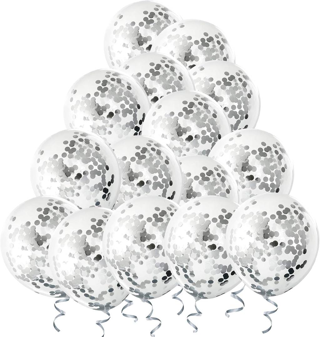 Silver Confetti Balloons, 25 Pcs Thickened 12 Inch Clear Latex Balloon with Confetti Inside for Graduation Decorations Engagement Bridal Shower Party Baby Shower Birthday Party Decoration Supplies