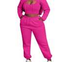 Aceilika Women 3 Piece Sweatsuit Set Sexy Long Sleeve Pullover Cropped Hoodie Tank Top and Jogger Sweatpants Tracksuit Rose Red XXL
