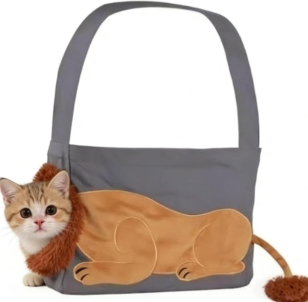 Soft Cat Carrier, Pet Carrier for Cats, Hands Free Dog Sling Carrier for Small Dogs, Canvas Cotton Lion Design Pet Bag with Breathable Mesh Safety Harness for Walking Travel Hiking Vet Visits  4.8"L x 4.9"W x 5.3"H
