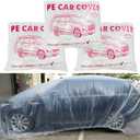 Disposable Car Cover 3 Pack Clear Plastic Car Cover Universal Rain Dust Garage Cover with Elastic Band Medium (15.7' x 24.8')