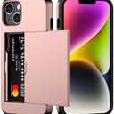 Nvollnoe for iPhone 14 Plus Case with Card Holder Heavy Duty Protective Dual Layer Shockproof Hidden Card Slot Slim Wallet Cover for iPhone 14 Plus for Women&Men(Rose Gold)