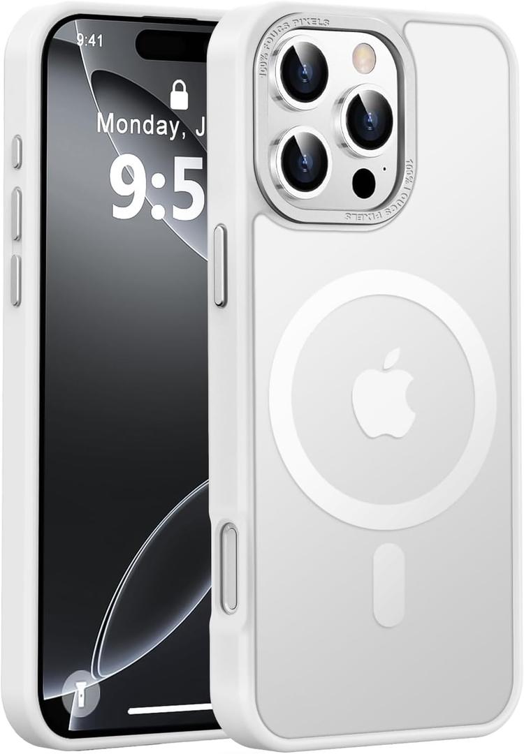 Newfuture Designed for iPhone 16 Pro Case with Magnetic [13 FT Military Drop Protection] [Compatible with Magsafe] Slim Translucent Matte Shockproof with Anti-Fingerprint Phone Case,Frosted White