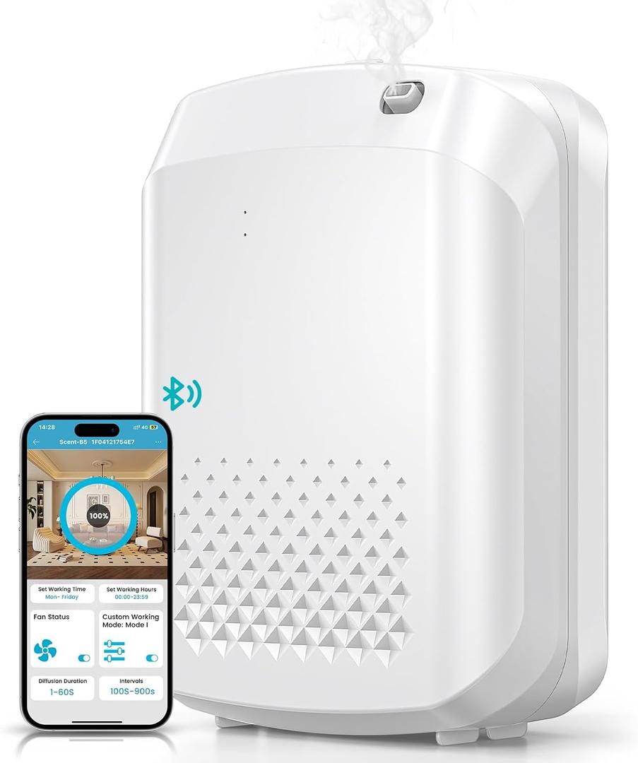 Waterless Essential Oil Diffuser 3000 Sq.Ft Coverage for Large Home Hotel Office, 400ml Cold Air Scent Machine for Aromathrapy, Bluetooth App Control, No-Noise Aroma Diffuser On Wall Gift for Her (White)