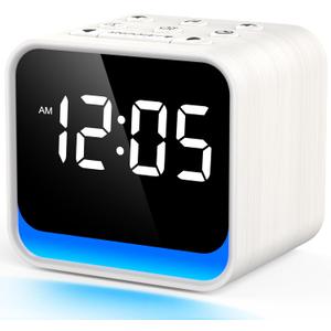 HOUSBAY Wooden Sound Machine Alarm Clock for Bedrooms - Gentle Wake-Up with Birdsong, White Noise for Sleeping, Small Digital Clock for Phone-Free Routine - Ash Wood