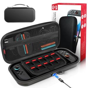 Auarte [Charge Inside Switch 2 Carrying Case for Nintendo Switch 2 Console 2025 / Switch Original/Switch OLED, Slim Travel Carry Case for Switch 2 Accessories with 10 Game Card Storage (Carbon Black) (Medium)