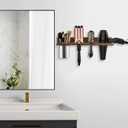 Hair Tool Organizer Wall Mounted - Wooden Dryer Holder, Blow Dryer Holder for Bathroom, Rustic Styling Tools Organizer for Flat Iron, Curling Wand, Hair Straighteners, Brushes, Brown