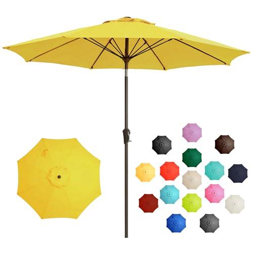 Large Outdoor Patio Umbrella Table Umbrella-UV Resistant,Easy Push Button Tilt and Crank,8 Sturdy Fiberglass Ribs Pool Umbrella for Patio,Backyard,Deck,Yellow