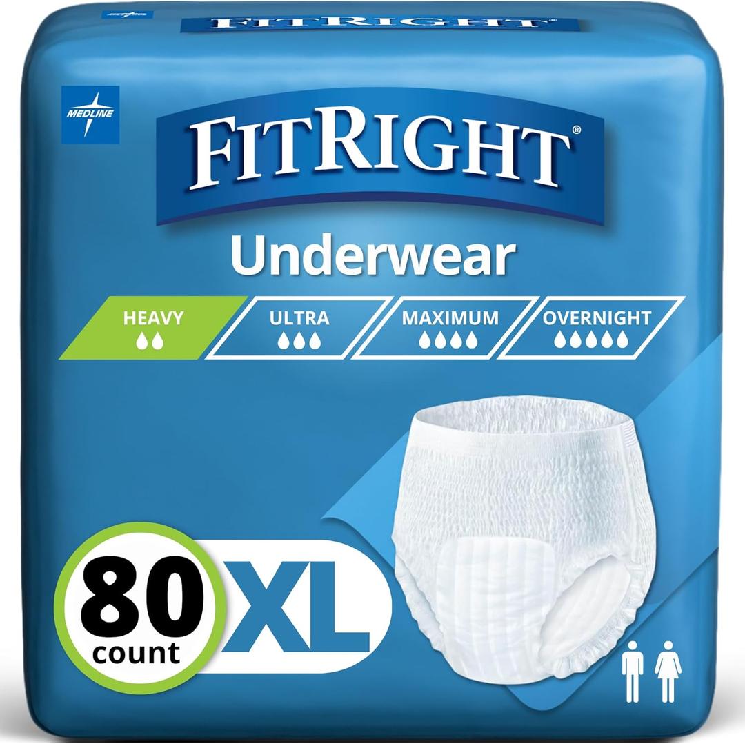 FitRight Extra Protective Unisex Underwear, X-Large (56-68 Inch Waist), Moderate Absorbency, Dependable Comfort & Leakage Protection, 80 Count (4 Packs of 20)