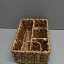 Wicker Party Silverware Caddy, Water Hyacinth Plastic Cutlery Utensil Holder, Hand Woven with Handles, Kitchen Countertop and Picnic flatware Organizer (4 compartments)