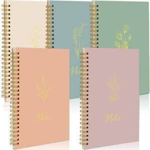 Gueevin 5 Pack Spiral Notebook Aesthetic School Supplies A5 Wide Ruled 160 Pages/ 80 Sheets Cute Notebook for Work Students School Office Supplies(Light Colors,Classic)