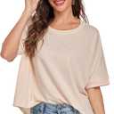 HOUZONIY Womens Oversized T-Shirts Short Sleeve Loose Crewneck Solid Baggy Fashion Tops Shirt for Women Casual Basic Fit Tees, 2 Pack, L