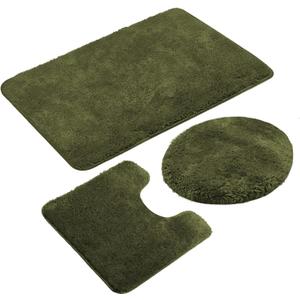 Reyox Plush Shaggy Bath Rug, Contour Mat and Toilet Lid Cover, Soft Microfiber Non Slip Bathroom Rugs Army Green 3 PCS (3 PCS, 19.7"x31.5", 19.7"x19.7", 18.5"x19.7")