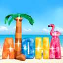 7.2FT Inflatable Aloha Sign with Palm Tree Flamingo for Luau Party Decorations Blow Up Aloha Outdoor Decorations Built-in 7 Led Lights for Hawaiian Pool Summer Beach Tropical Party Yard Lawn Decor