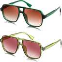 FEISEDY Retro Square Aviator Sunglasses Women Men 70s Vintage Trendy Plastic Frame Sun Glasses B4158 (Transparent Green & Green)