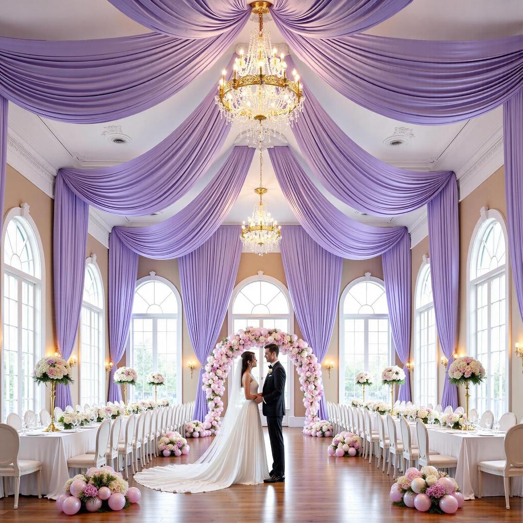 10 Panels 5ft(W) x 20ft(H) Light Purple Ceiling Drapes for Wedding Parties, 60"W x 240"L