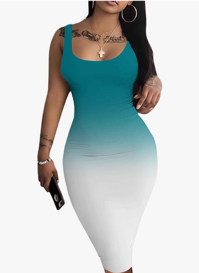 Mrskoala Women Midi Tank Dresses Casual Sexy Club Dress Summer Turquoise L