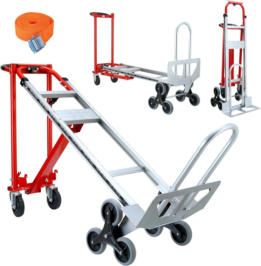 SOUTHHELP 3 in 1 Industrial Convertible Hand Truck Dolly,1000 LBS Capacity Aluminum Hand Truck Dolly,Stair Climbing Hand Trucks Heavy Duty with Rubber Wheels for Moving,Transport(Red)