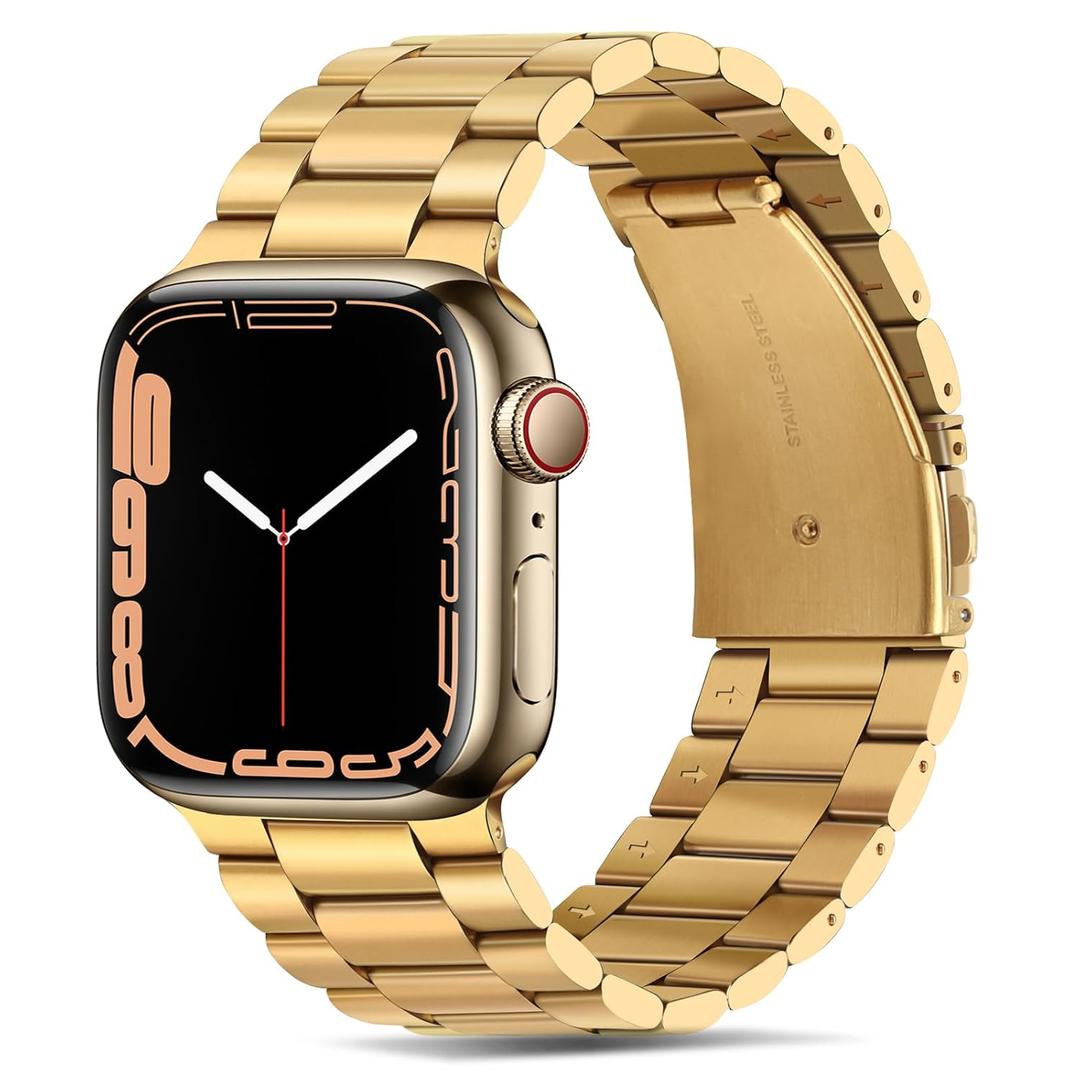 Band Compatible with Apple Watch Band 49mm 46mm 45mm 44mm 42mm Premium Stainless Steel Metal Replacement Strap Compatible with Apple Watch Ultra 3 2 1 Series 11 10 9 8 7 6 5 4 3 2 1 SE, Gold