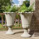 Tall Plastic Urn Planters and Pedestal - 24" Outdoor Planter Beige
Weather-Resistant Plastics HDPE Material with Drainage Holes, Modern Petal Design Vase, Large Flower Pot Porch Door, Set of 2