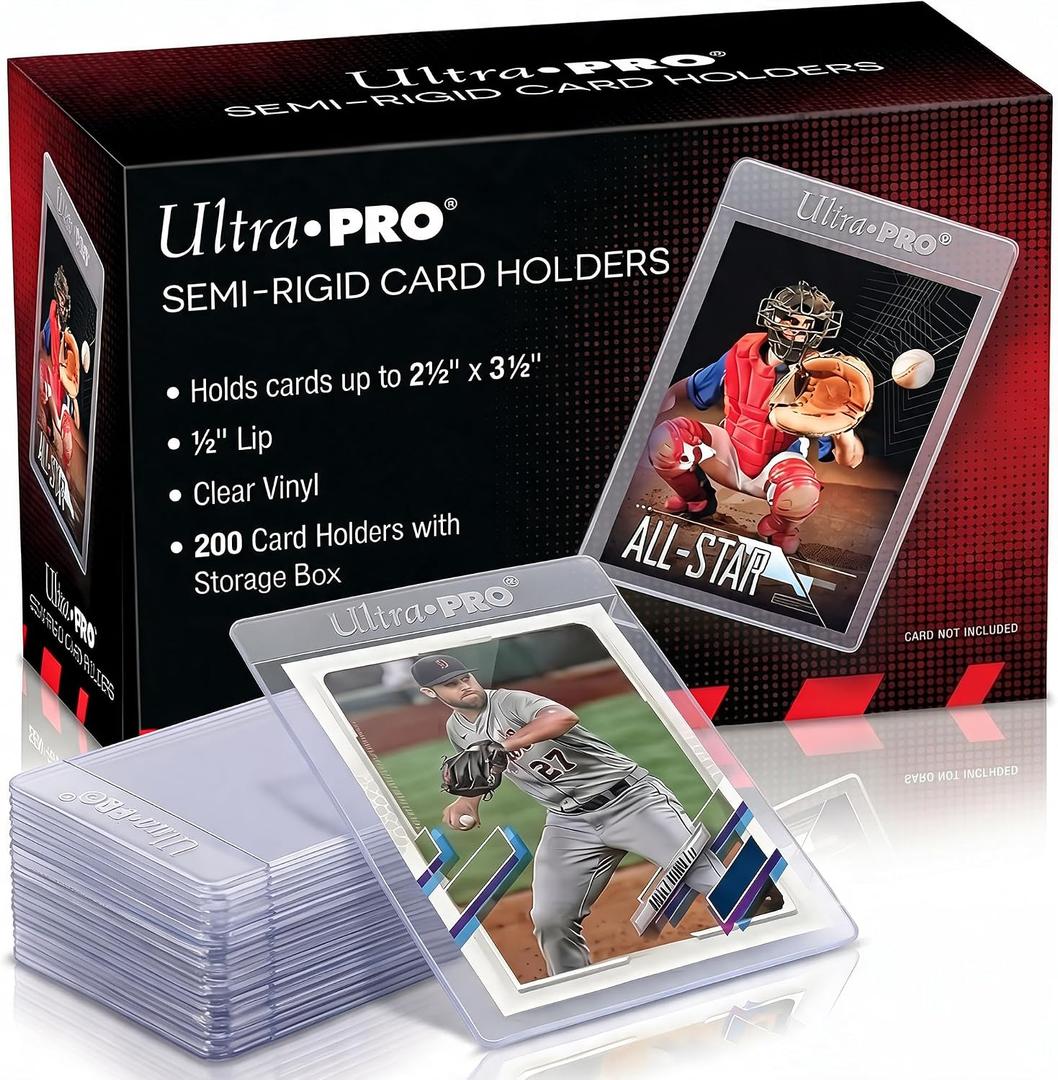 Ultra Pro Semi Rigid Card Holder 1/2" Lip – Clear PVC Sleeves for Trading Cards – Fits 2.5" x 3.5" up to 35pt – Card Grading Sleeves for Storage, Shipping, TCG & Collector Protection – 200 Pack