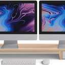 POUT E9 Dual Monitor Stand with Drawer - Wireless Charger and USB Hub (Maple White)