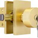 Gold Door Knobs with Lock and Key, Keyed Alike Door Knobs Exterior/Interior, Brushed Gold Entry Door Lock for Front Door, 1 Pack