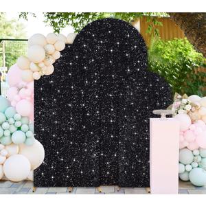FUHSY Sequin Arch Cover Black Arch Backdrop Cover Set of 3 Arch Covers Stretchy Backdrop 6ft 5ft 4ft Spandex Backdrop Arch Stand Cover Glitter Arch Frame Cover Fabric for Halloween Party Decoration
