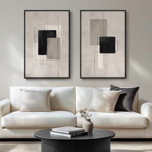 Large Framed Neutral Abstract Wall Art for Living Room Set of 2, 24x36 In, 24" W x 36" H x 2Pcs
