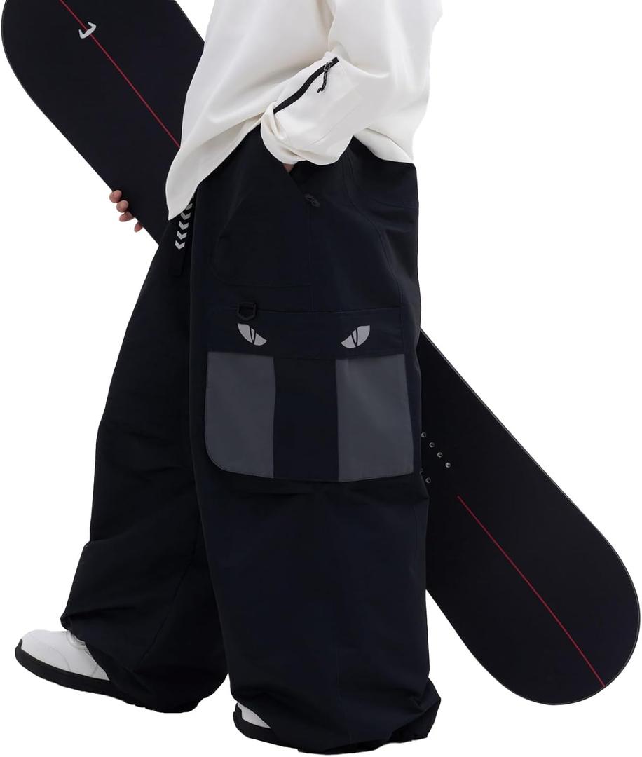 SNOWVERB Super Baggy Snowboard Pants Waterproof Insulated Ski Pants Loose Fit Mountain Snow Pants Streetwear for Men Women (Medium, Navy Blue)