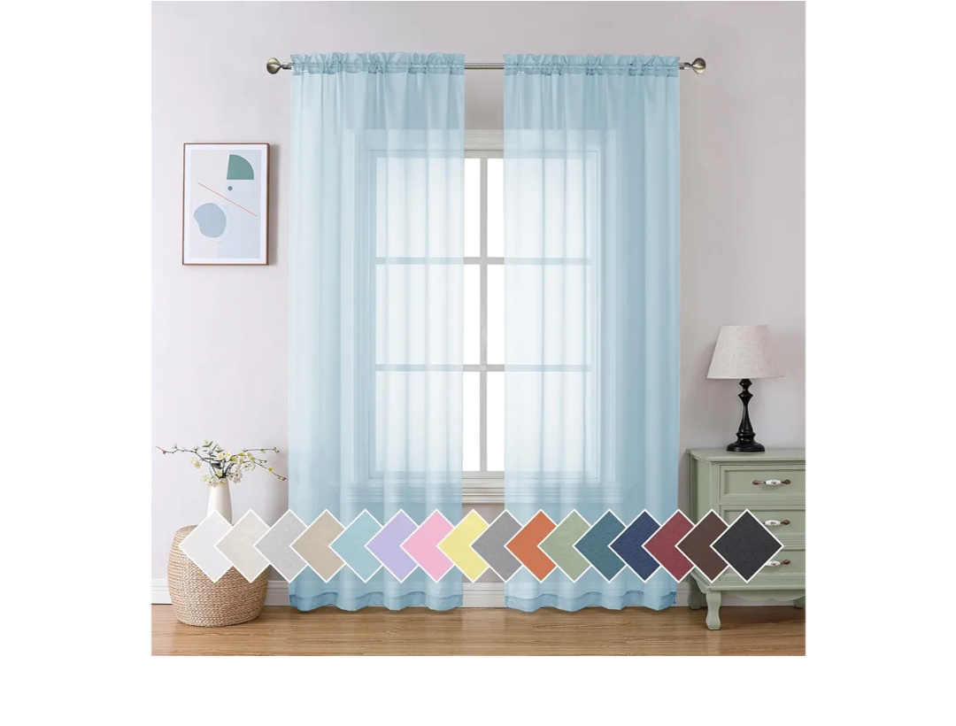 Aiyufeng 2 Pack: Basic Sky Blue Sheer Curtain Drapes 84 Inch Length 2 Panels for Living Room, Light Filtering Voile Drapes for Bedroom, Patio, Sliding Door, Each 40" W x 84" L