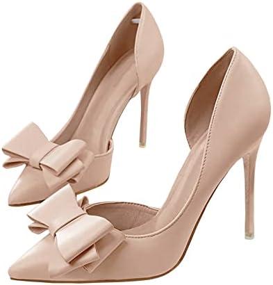 Womens Bow Heels Closed Pointed Toe Dress Shoes Stiletto Slip on Wedding Pumps, 8