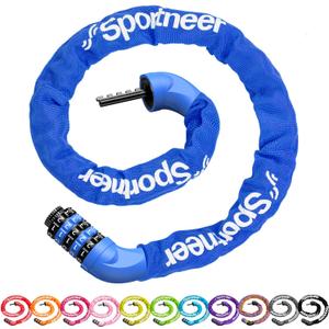 Sportneer Bike Lock: 5 Digit Combination High Security Anti Theft Bike Chain Lock - 3.2/3.6/4ft Heavy Duty Keyless Bicycle Lock for Bike, Motorcycle, Scooter, Door & Gate - 4/6mm Thick, Easy to Use (Blue)