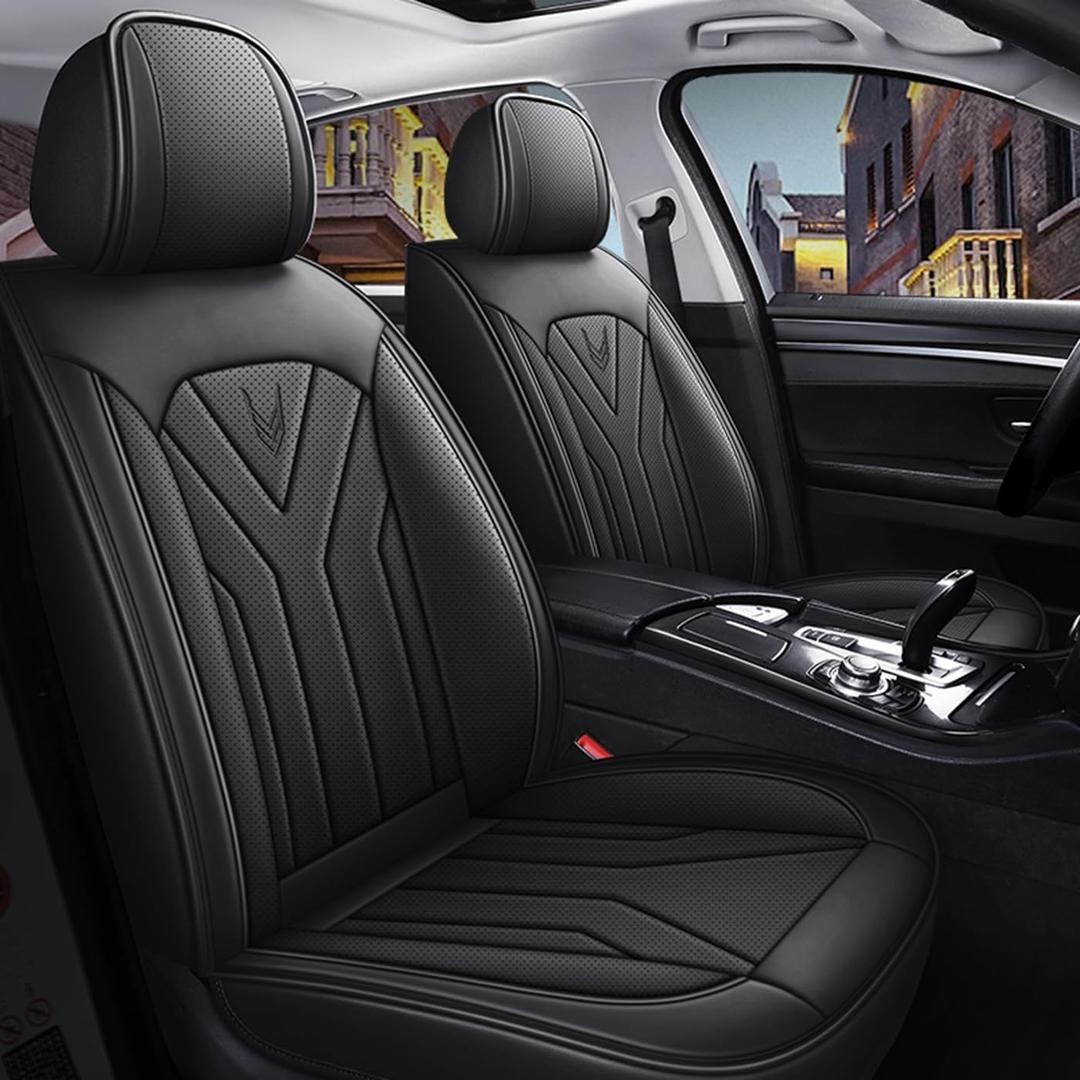 Black Seat Covers for Cars SUV Sedans Pickup, Leather Waterproof Breathable 5 Seats Universal Car Seat Cover, Fit for All Season, Fit for Toyota Corolla Camry Honda Accord Dodge Challenger