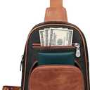 FADEON Sling Bags for Women Crossbody Bags, Designer PU Leather Sling Purse Multi-Pocket Packs with Card Slot Black Brown