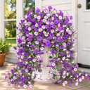 Artificial Hanging Flowers for Outdoors, Fake Hanging Flowers for Decoration, UV Resistant Artificial Outdoor Plants, 2 Pcs Morning Glory for Outdoors Garden Patio Porch Yard Decor, Purple&Purple Edge