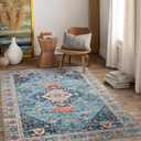 QBSM Washable Area Rug 3x5 Boho Entryway Rug Vintage Throw Rug Indoor Non-Slip Low-Pile Carpet Ultra Soft Rug for Living Room Bedroom Kitchen Laundry Room Office, Blue/Multi/Red (3'X5')