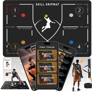 Portable Basketball Footwork Training Mat, Agility Footstep Training Mat, Basketball Pads for Training All Levels, Non-Slip Silent Equipment for All Ages to Improve Speed, Strength and Coordination