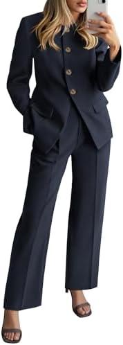 BTFBM Two Piece Set for Women Spring Fashion 2026 Business Casual Long Sleeve Blazer Jackets Wide Leg Pant Suits Pockets. Size XL