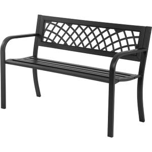 Garden Bench,Outdoor Benches,Iron Steel Frame Patio Bench with Mesh Pattern and Plastic Backrest Armrests for Lawn Yard Porch Work Entryway,Black