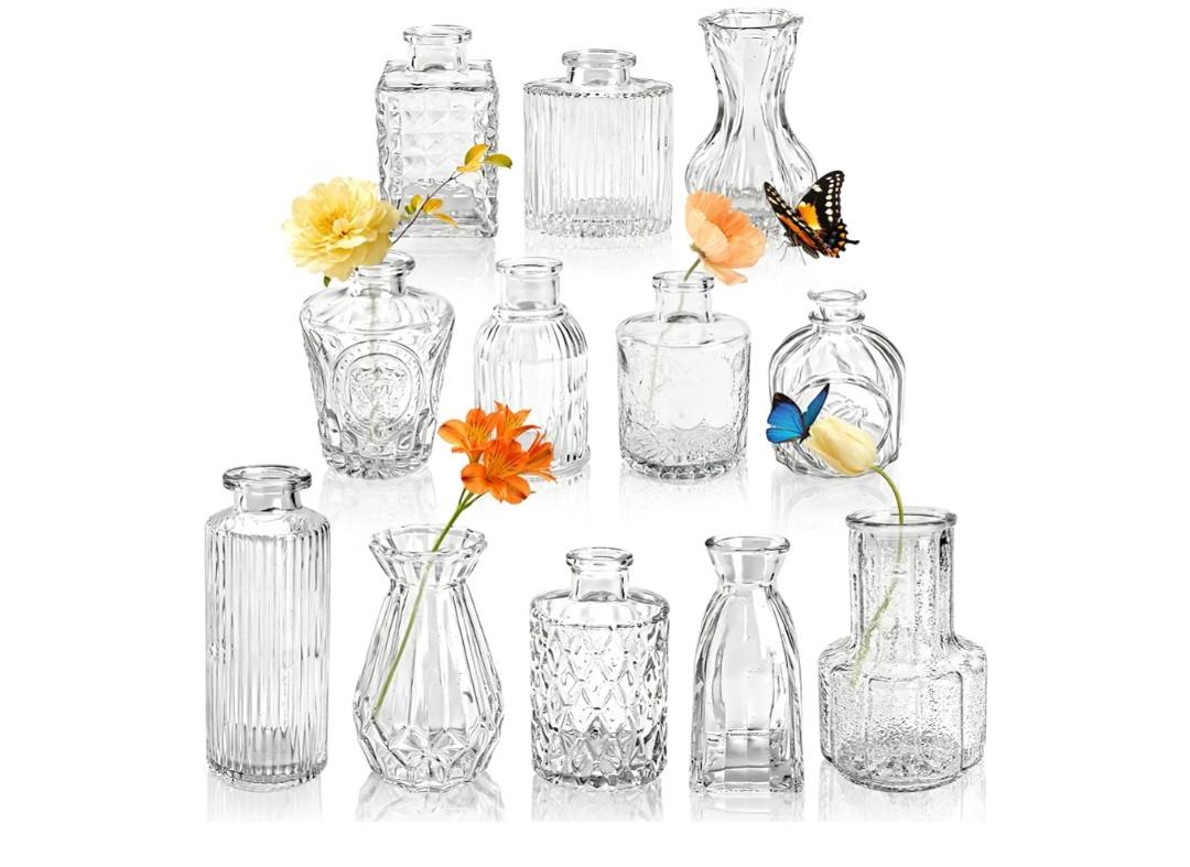 Der Rose Glass Bud Vases Set of 12, Small Bud Vases for Flowers, Rustic Wedding Centerpieces and Home Decor