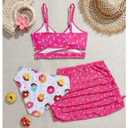 RoseSeek Girls 3 Piece Bikini Set with Ruched Skirt Cheetah Print Wrap Swimsuit Cute Bathing Suit Beachwear Multicolor Hot Pink 10Y (Pink)