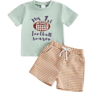 Douhoow Baby Boy Football Outfit Rugby Short Sleeve T-shirt Tops Shorts Toddler Boy Summer Clothes 2 Pcs Set (Green)