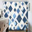 KOMLLEX Blue Abstract Shower Curtain for Bathroom Decor 72Wx72H Inches Modern Minimalist Geometric Navy Blue Gold Simple Mens Cool Contemporary Aesthetic Fabric Waterproof Polyester 12 Pack Hooks