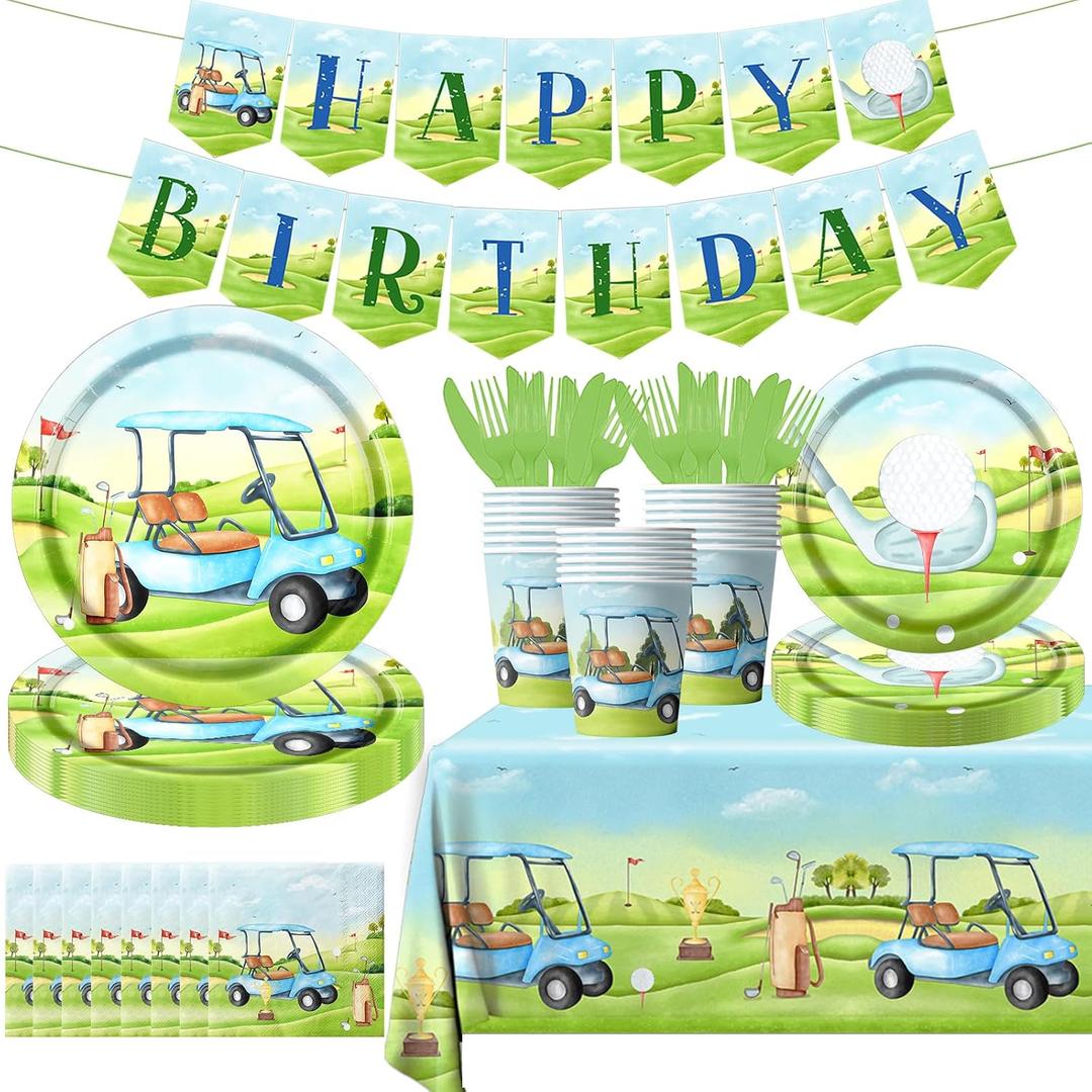 Golf Sports Party Supplies - Disposable Napkins, Dinner Plates for Golf Themed Birthdays, Sports Party Decorations