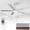 52 Inch Ceiling Fan with Light and Remote, Mid-Century Modern Fan Light for Living Room, Brushed Nickel Ceiling Fans with LED Lights, 3CCT, Indoor Outdoor Farmhouse Ceiling Fan for Bedroom, Silver (52in)