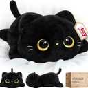 Cute Black Cat Plush Pillow, Kawaii Plushies Black Cat Stuffed Animals, Squishy Plushies, Cuddle Plush Pillow for Kids & Girls (13 Inch)
